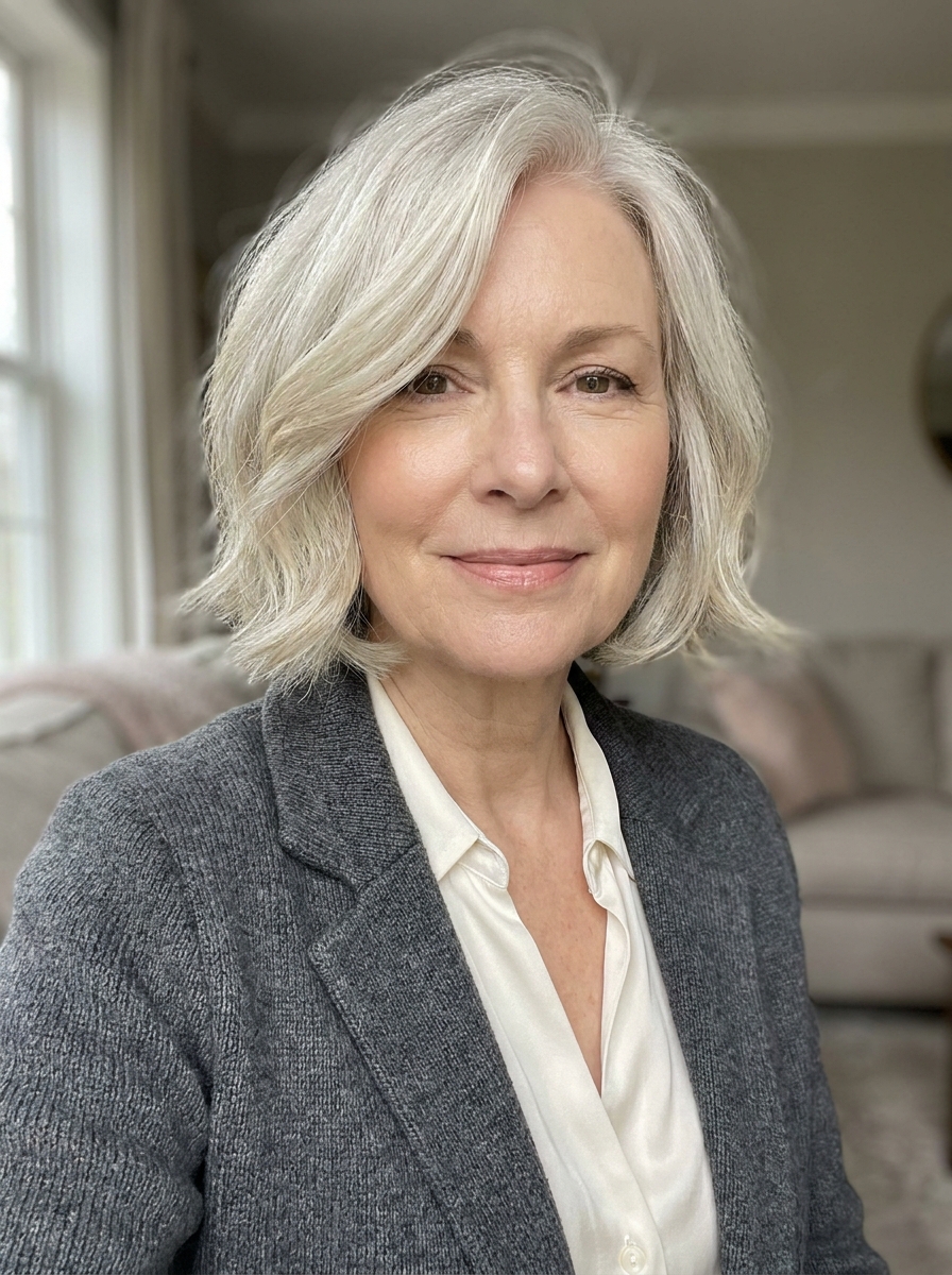 Kurzer Bob mit Seitenscheitel als Kurzhaarfrisuren für Damen ab 60 Inspiration 2026